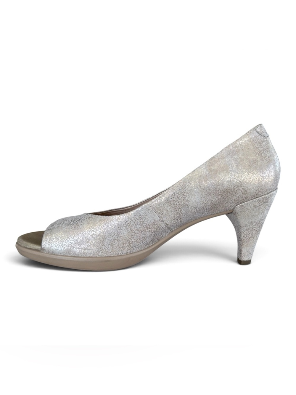 ECCO Peep Toe Sleek Pump Silver Heels EU 41 / US 10-10.5 (runs large)